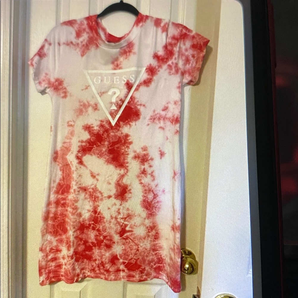 Guess Red and White Tie-Dye Dress